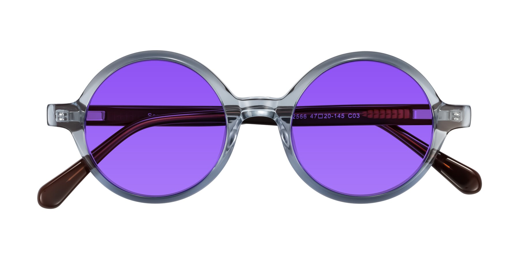 Folded Front of Serene in Faded Blue with Purple Tinted Lenses