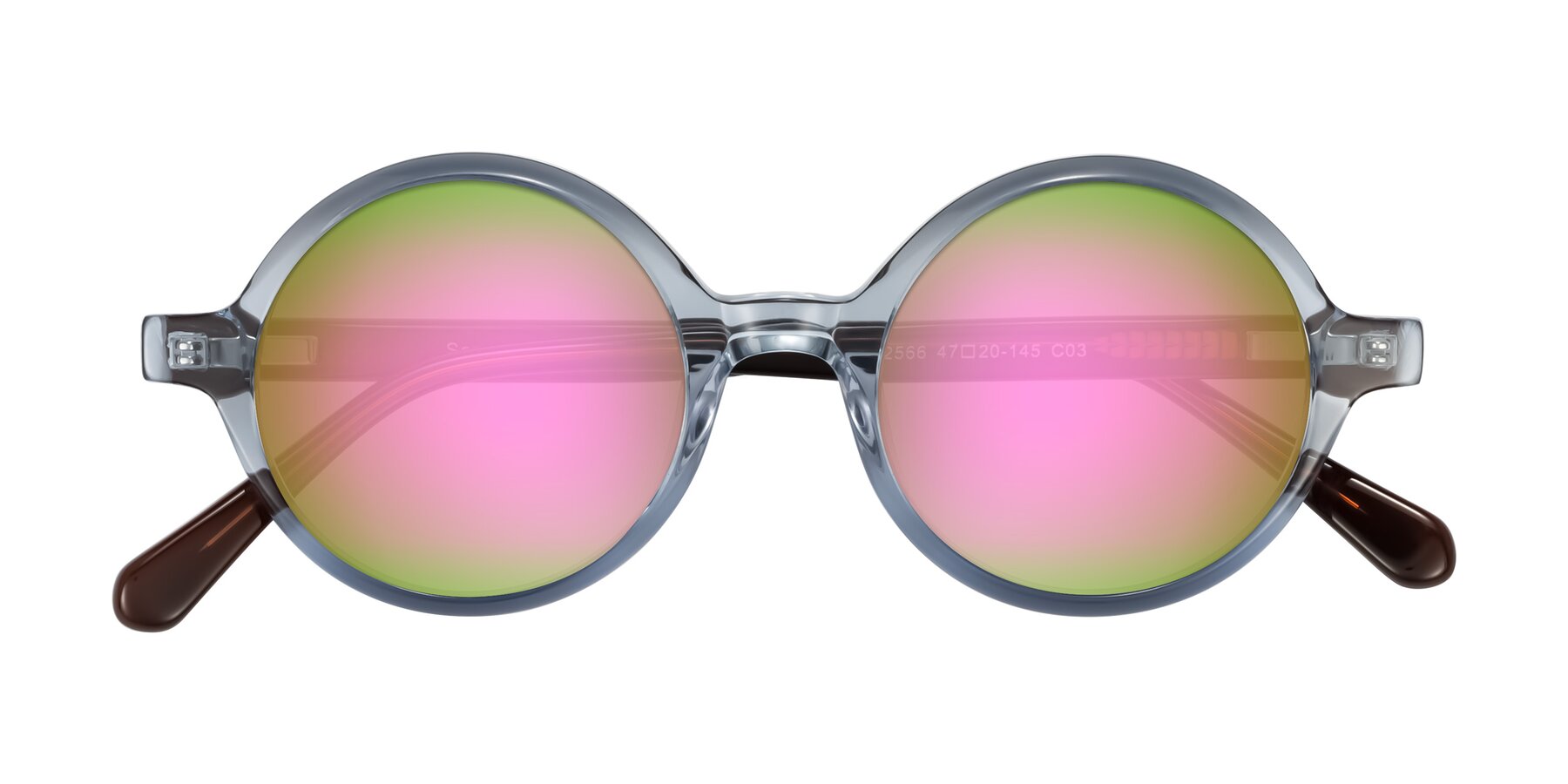 Folded Front of Serene in Faded Blue with Pink Mirrored Lenses