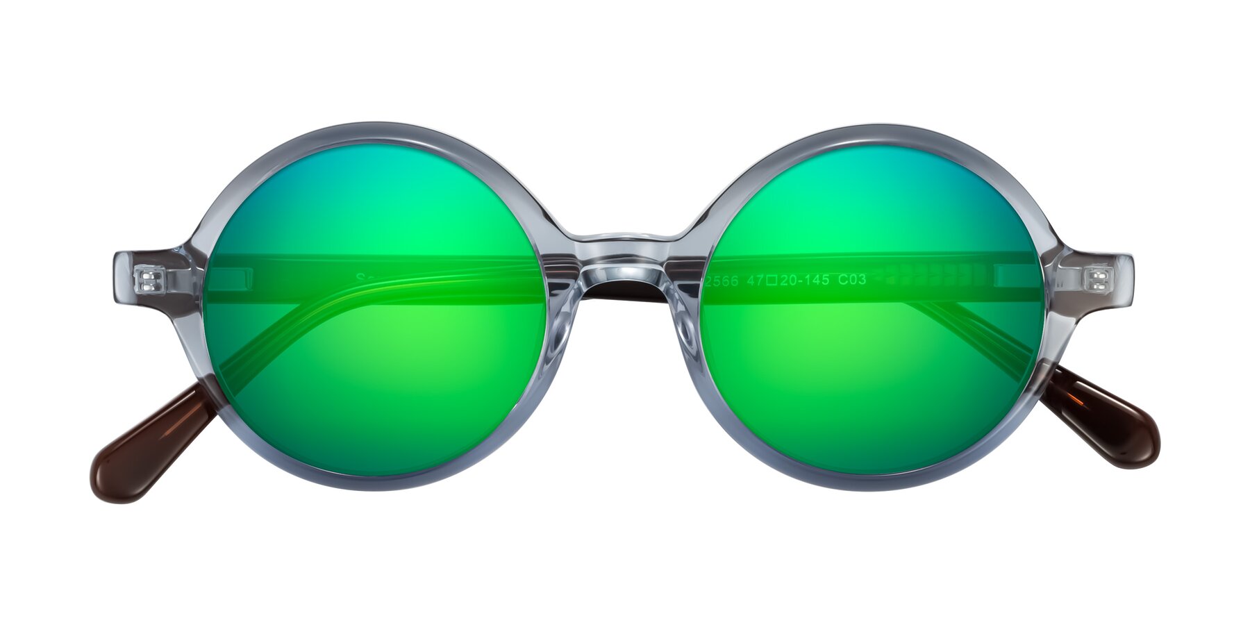 Folded Front of Serene in Faded Blue with Green Mirrored Lenses