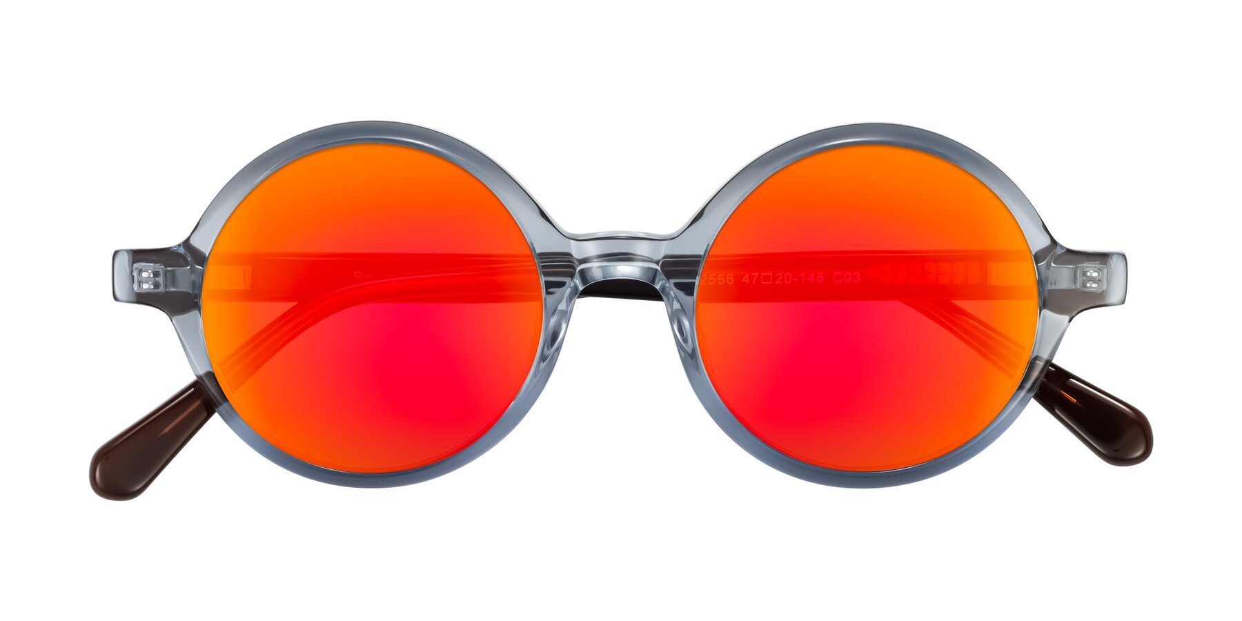Folded Front of Serene in Faded Blue with Red Gold Mirrored Lenses