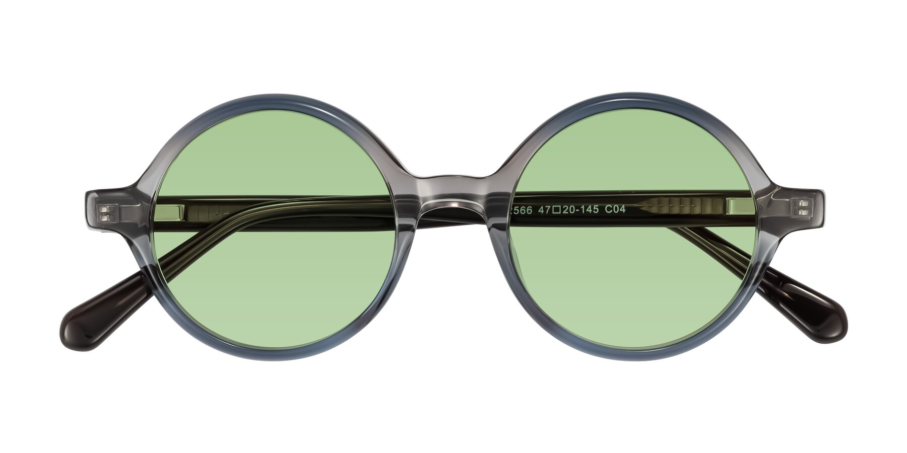 Folded Front of Serene in Faded Gray with Medium Green Tinted Lenses