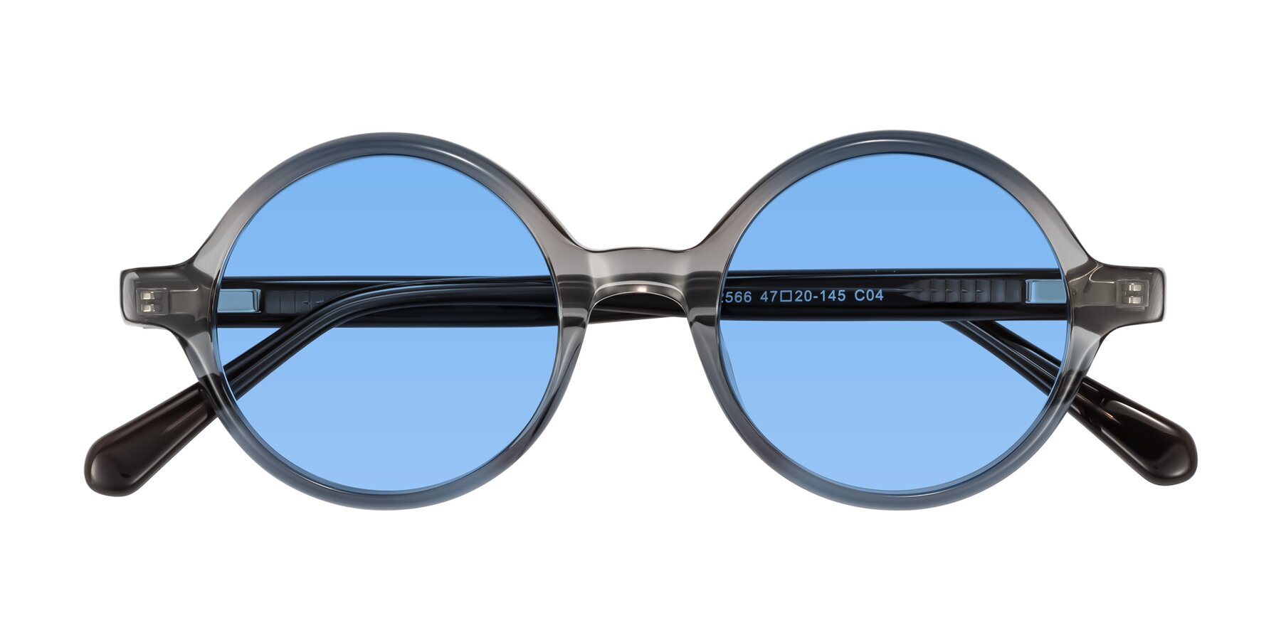 Folded Front of Serene in Faded Gray with Medium Blue Tinted Lenses