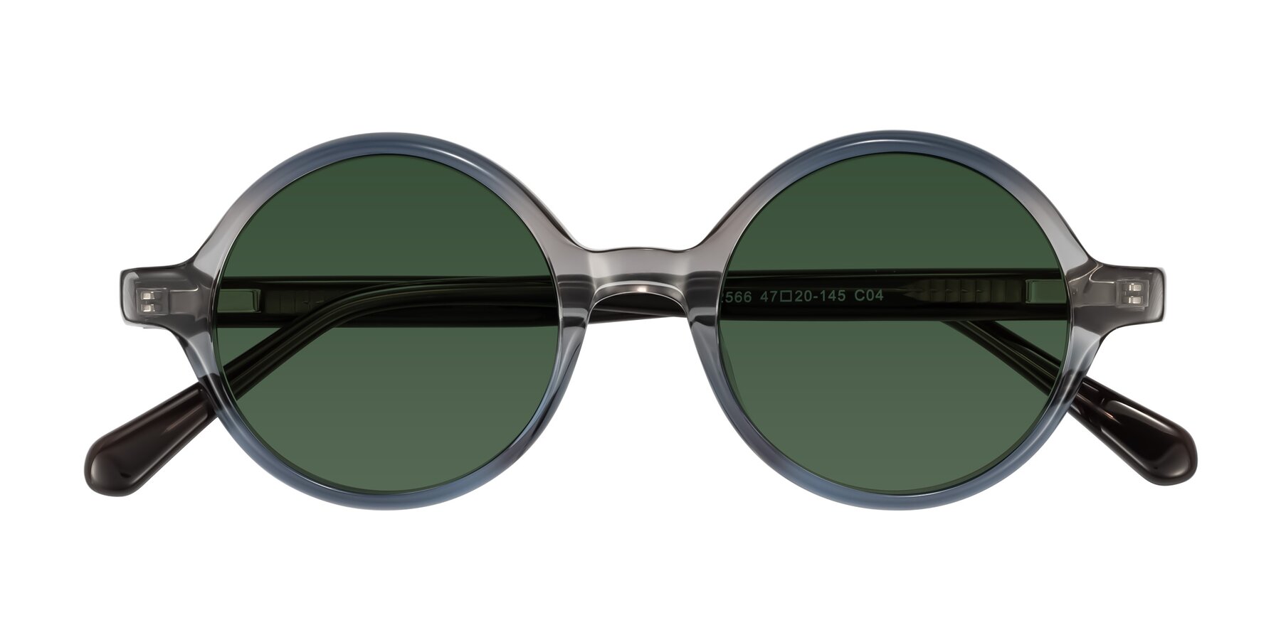 Folded Front of Serene in Faded Gray with Green Tinted Lenses