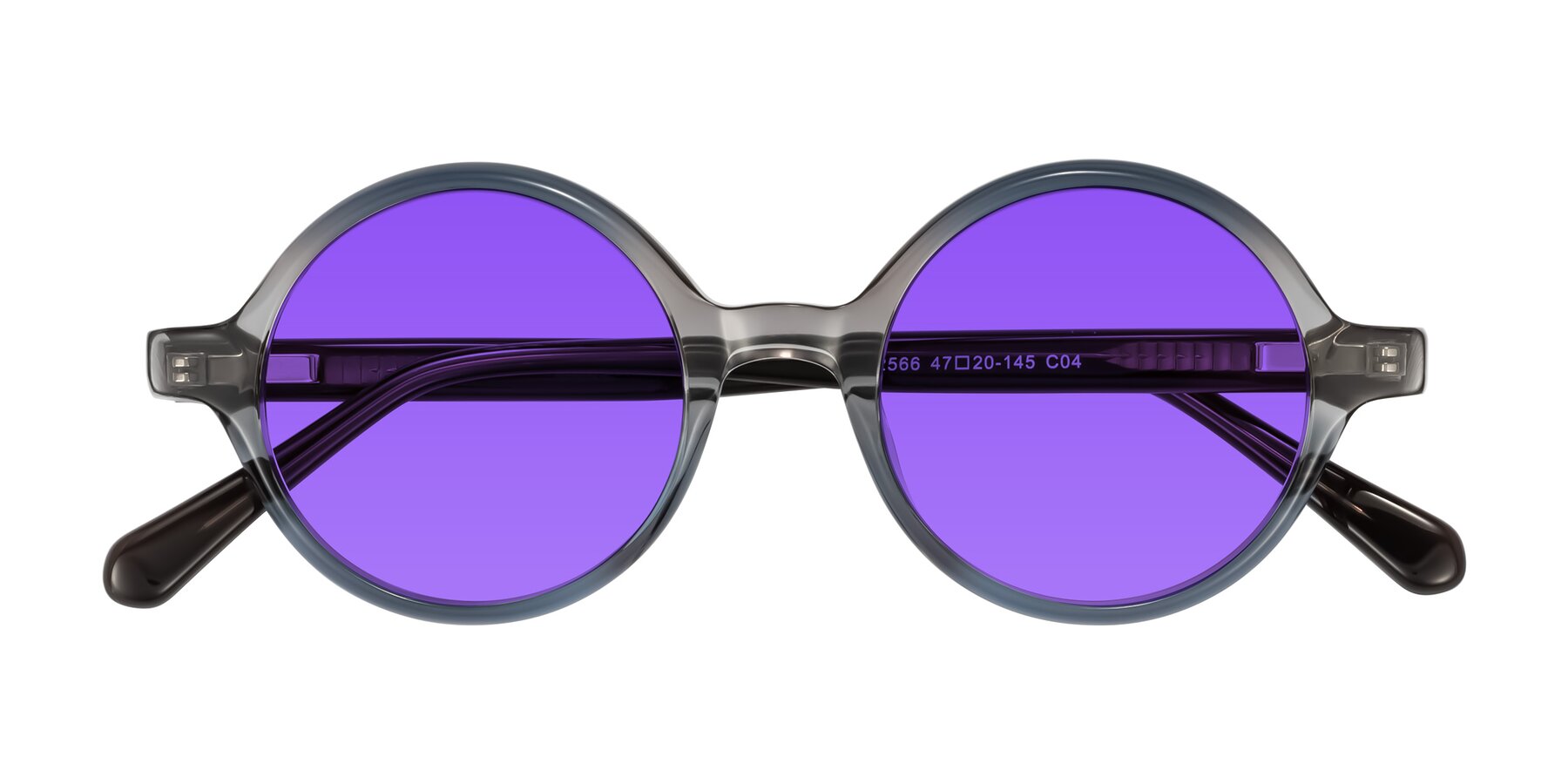 Folded Front of Serene in Faded Gray with Purple Tinted Lenses