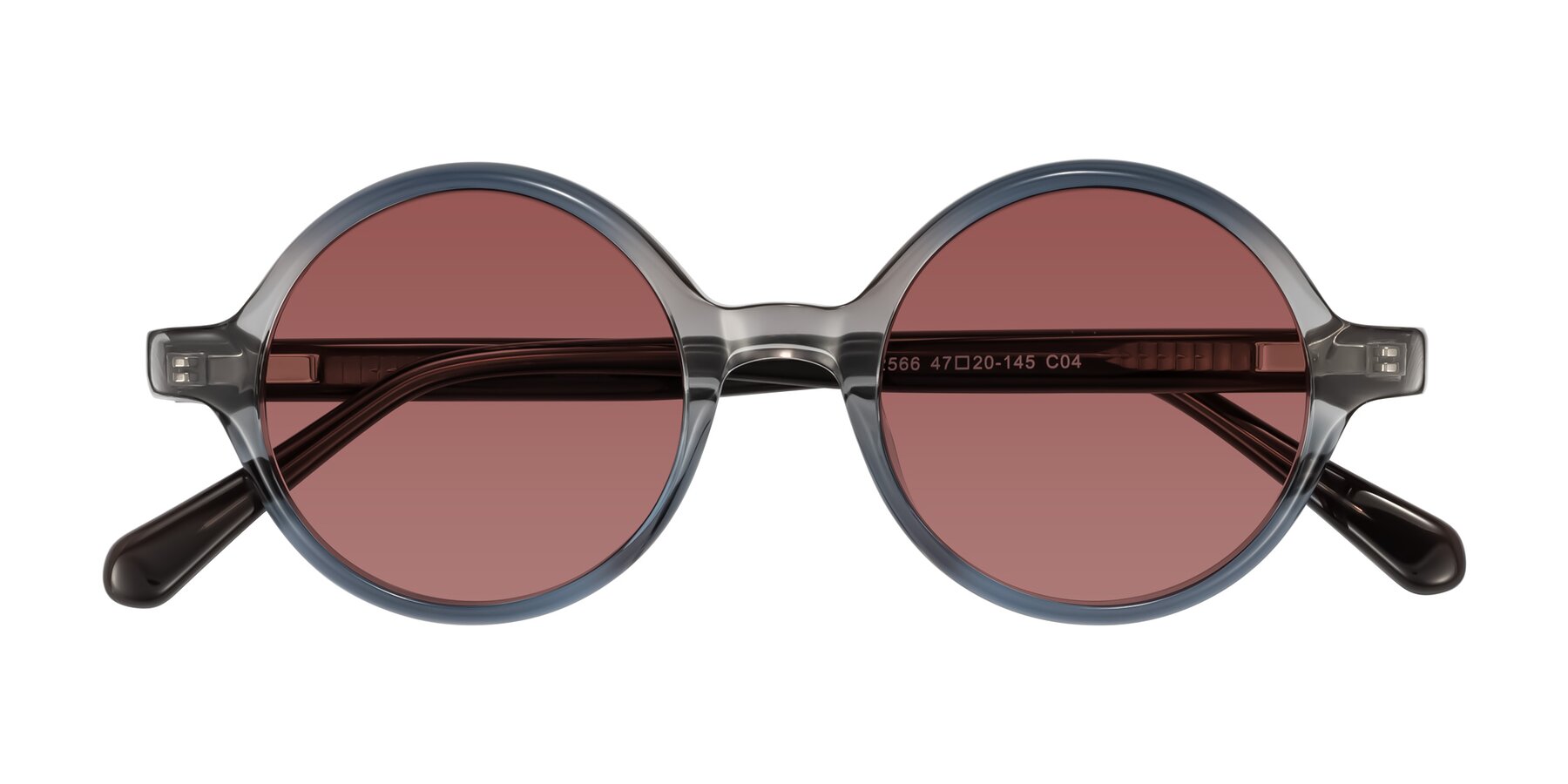 Folded Front of Serene in Faded Gray with Garnet Tinted Lenses