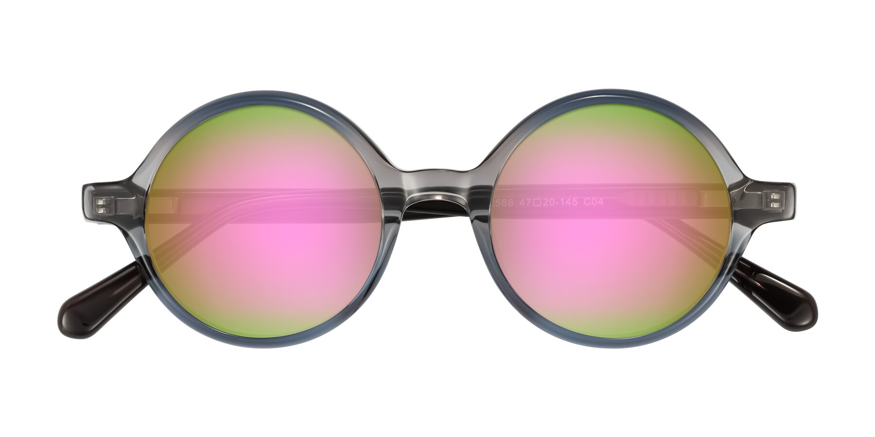 Folded Front of Serene in Faded Gray with Pink Mirrored Lenses