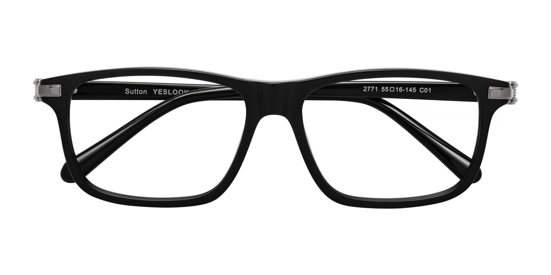Folded Front of Sutton in Black with Clear Eyeglass Lenses