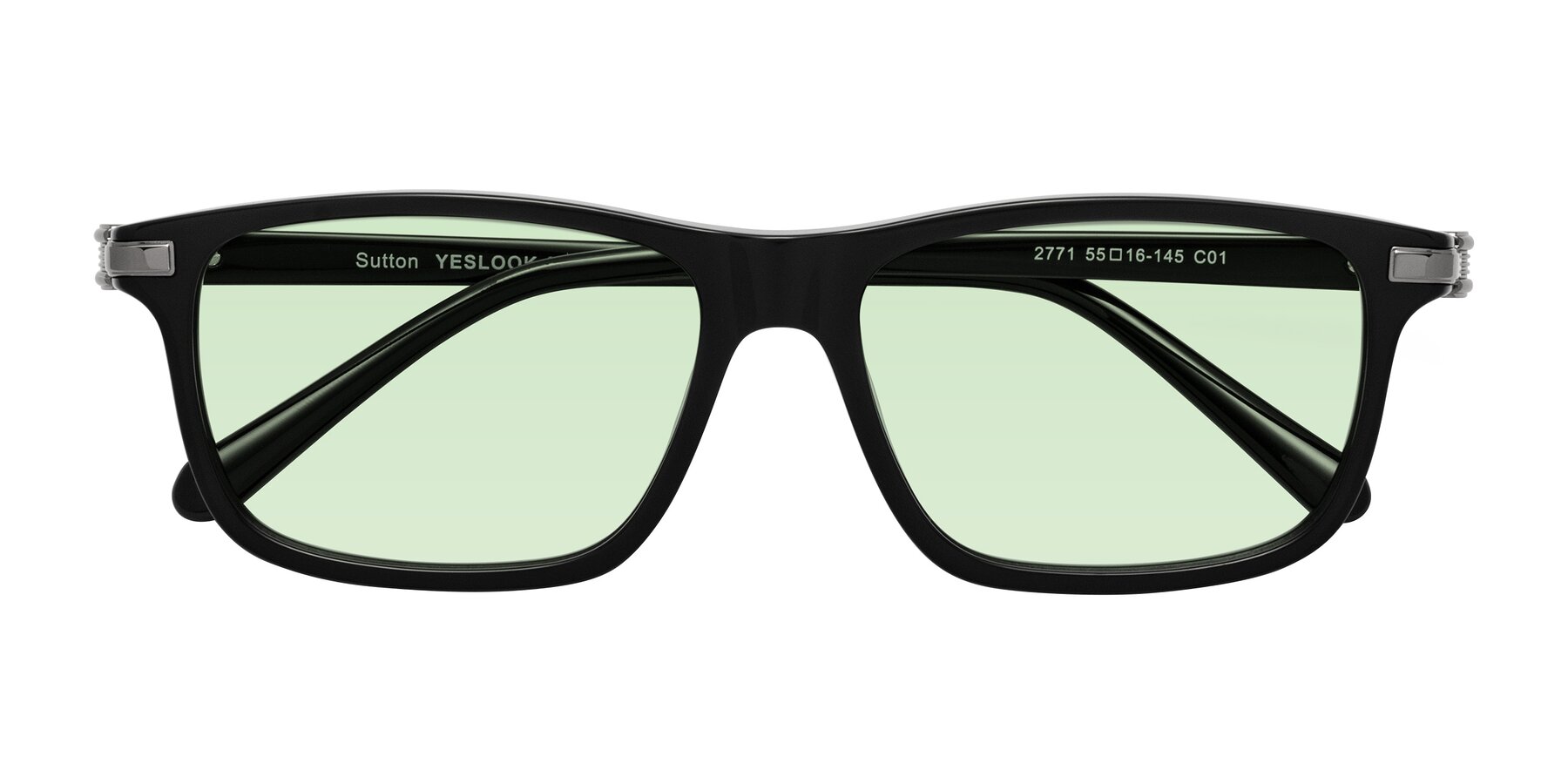 Folded Front of Sutton in Black with Light Green Tinted Lenses