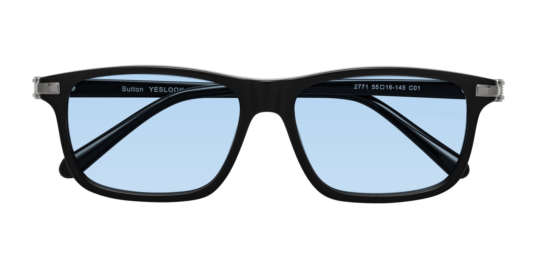 Folded Front of Sutton in Black with Light Blue Tinted Lenses