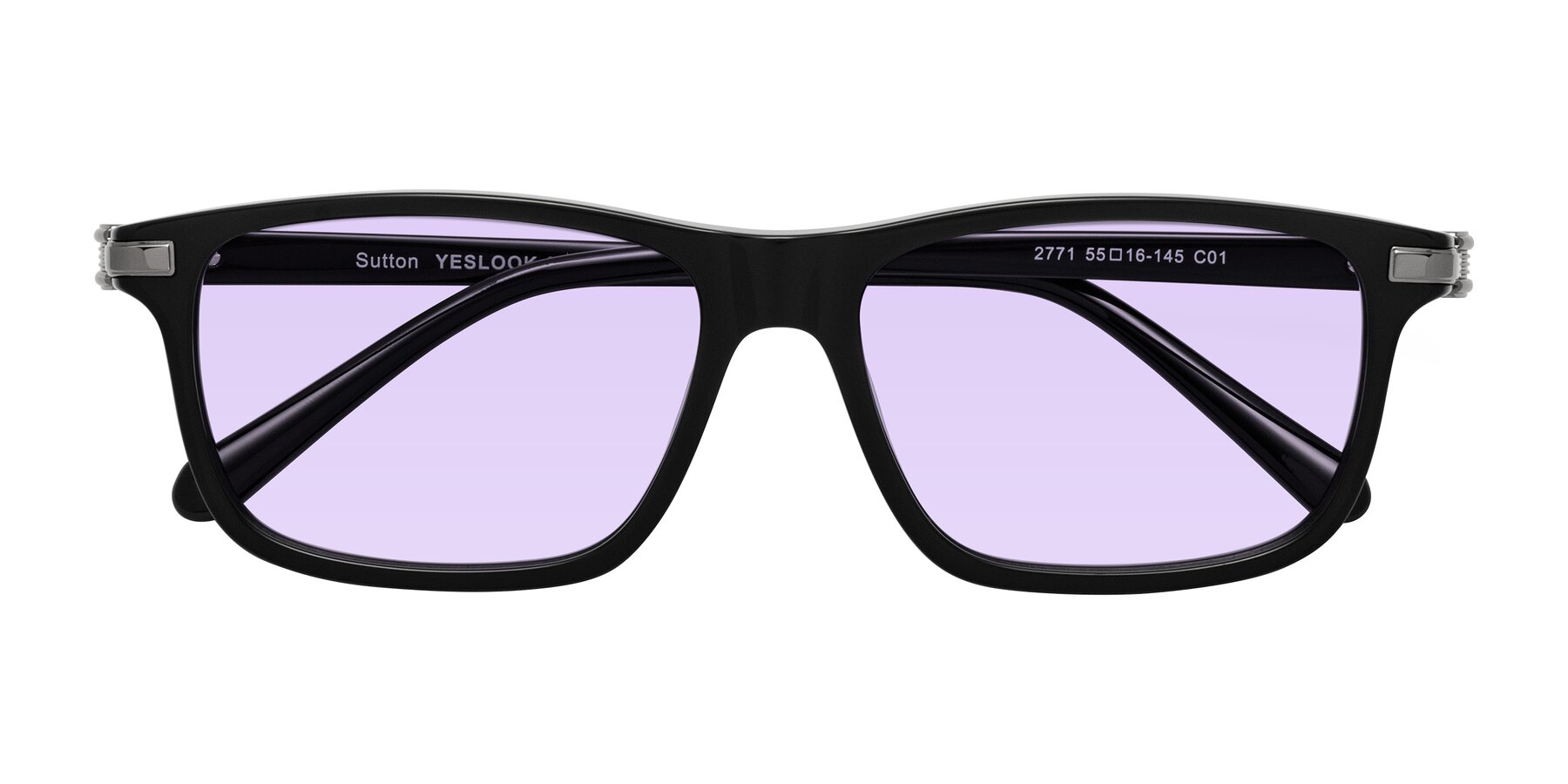 Folded Front of Sutton in Black with Light Purple Tinted Lenses