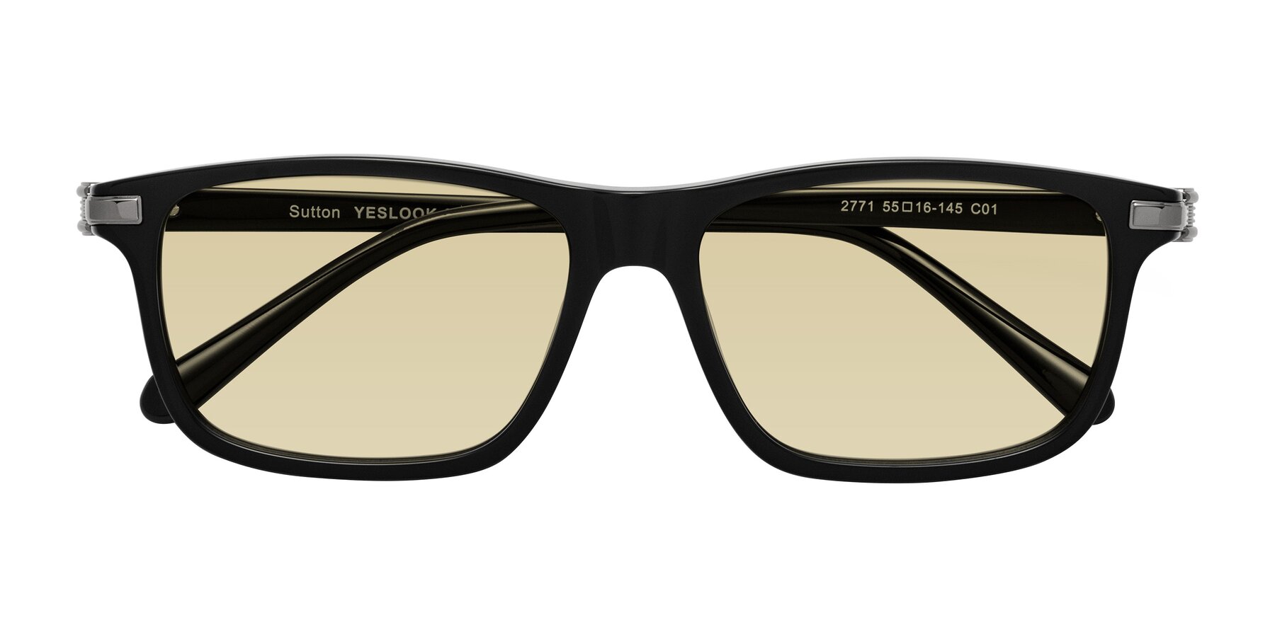 Folded Front of Sutton in Black with Light Champagne Tinted Lenses