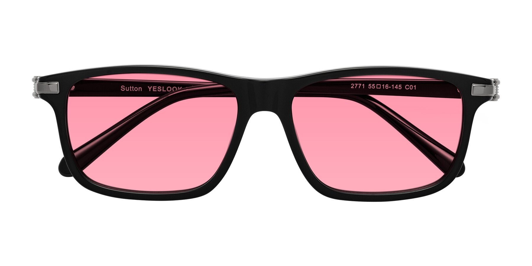 Folded Front of Sutton in Black with Pink Tinted Lenses