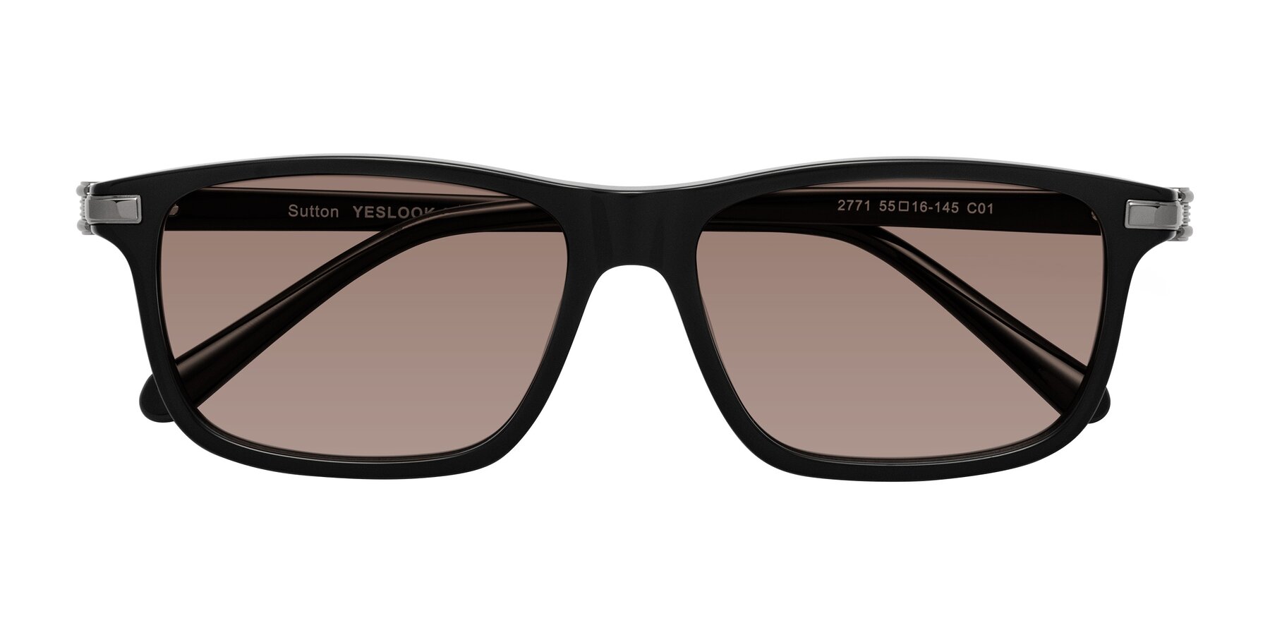 Folded Front of Sutton in Black with Medium Brown Tinted Lenses