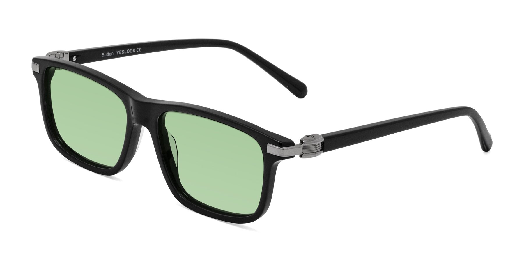 Angle of Sutton in Black with Medium Green Tinted Lenses