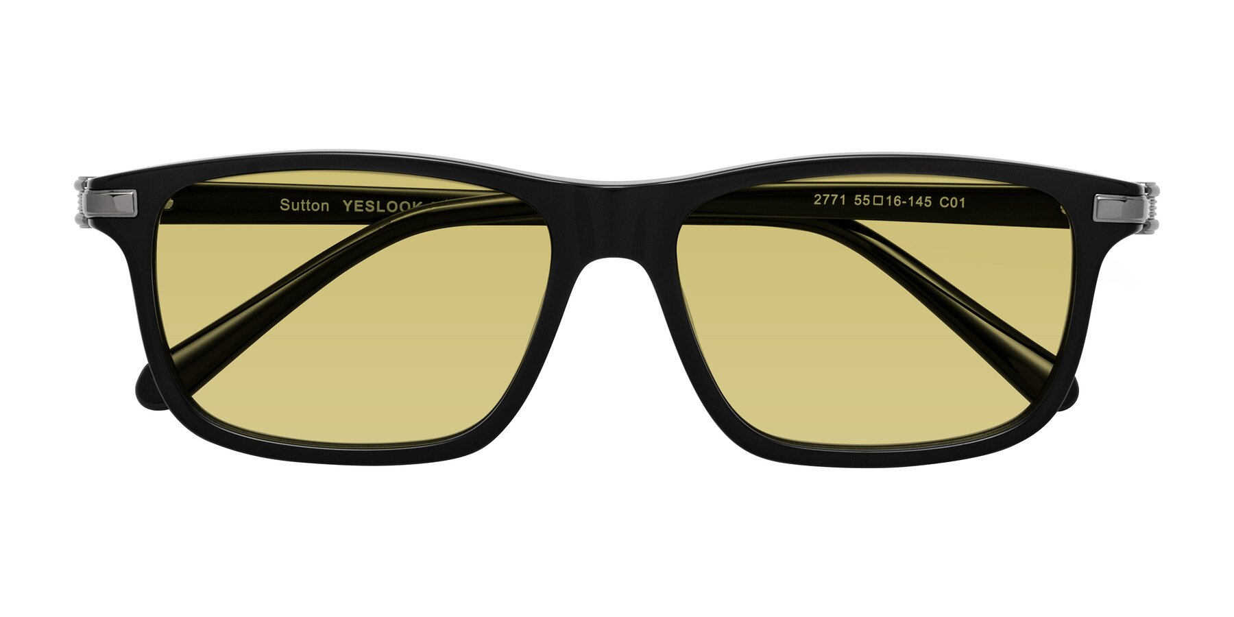 Folded Front of Sutton in Black with Medium Champagne Tinted Lenses