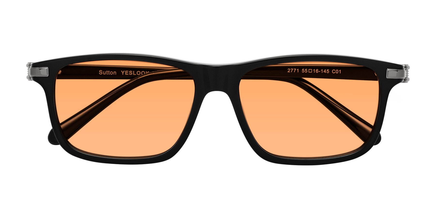 Folded Front of Sutton in Black with Medium Orange Tinted Lenses