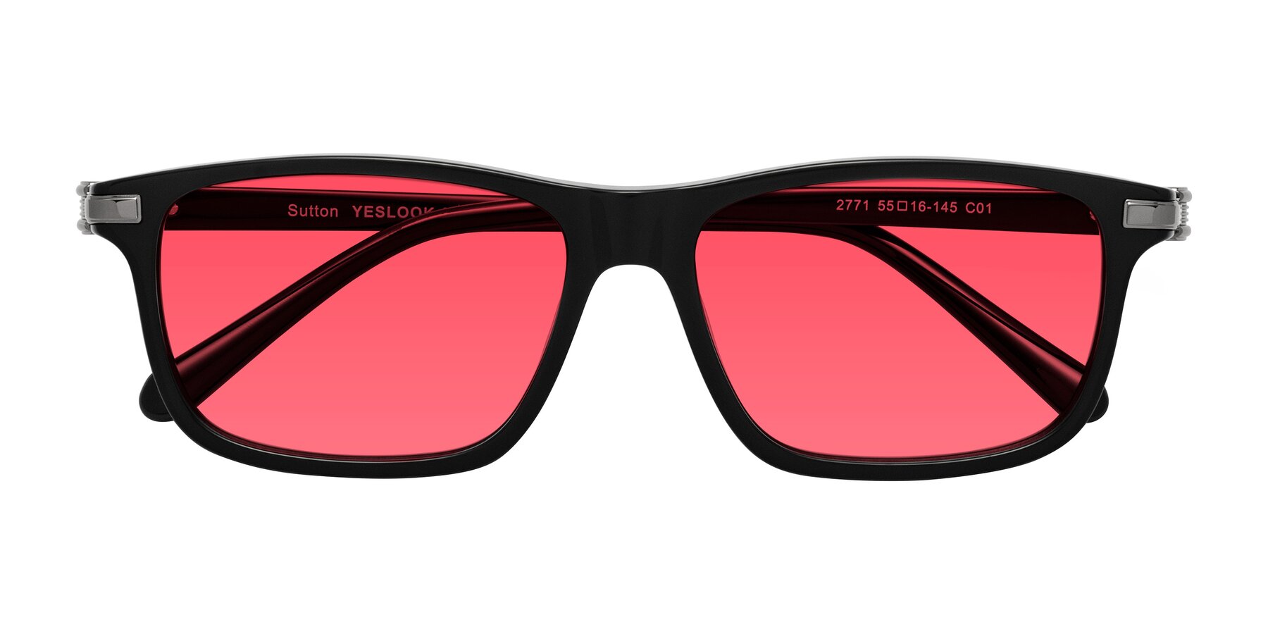 Folded Front of Sutton in Black with Red Tinted Lenses