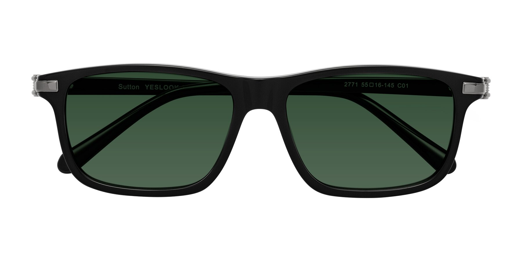 Folded Front of Sutton in Black with Green Tinted Lenses