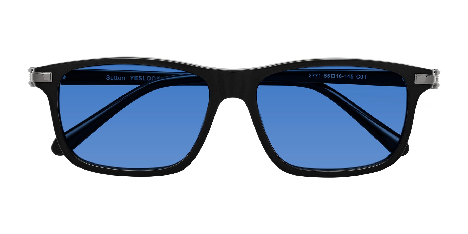 Folded Front of Sutton in Black with Blue Tinted Lenses