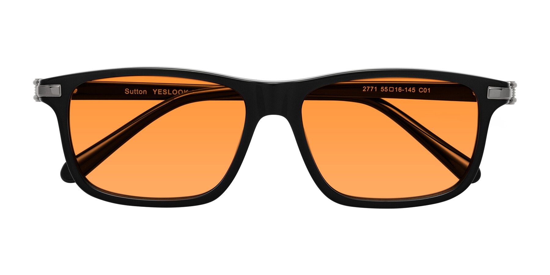 Folded Front of Sutton in Black with Orange Tinted Lenses