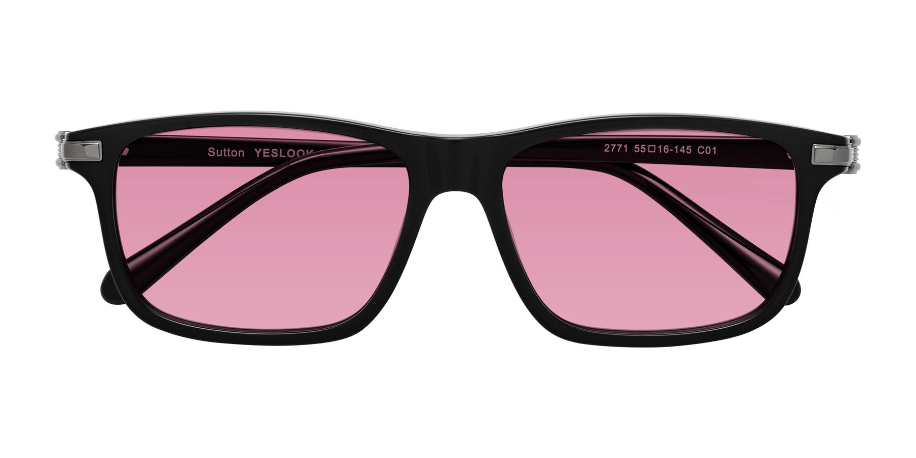 Folded Front of Sutton in Black with Medium Wine Tinted Lenses