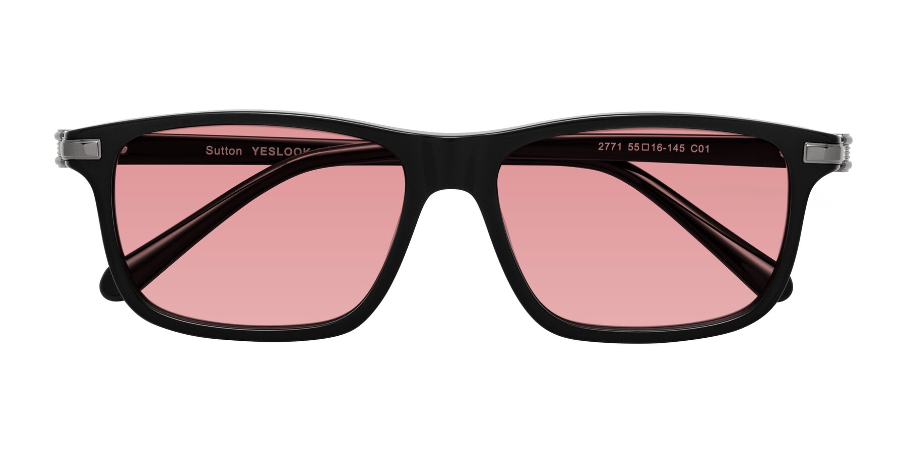 Folded Front of Sutton in Black with Medium Garnet Tinted Lenses