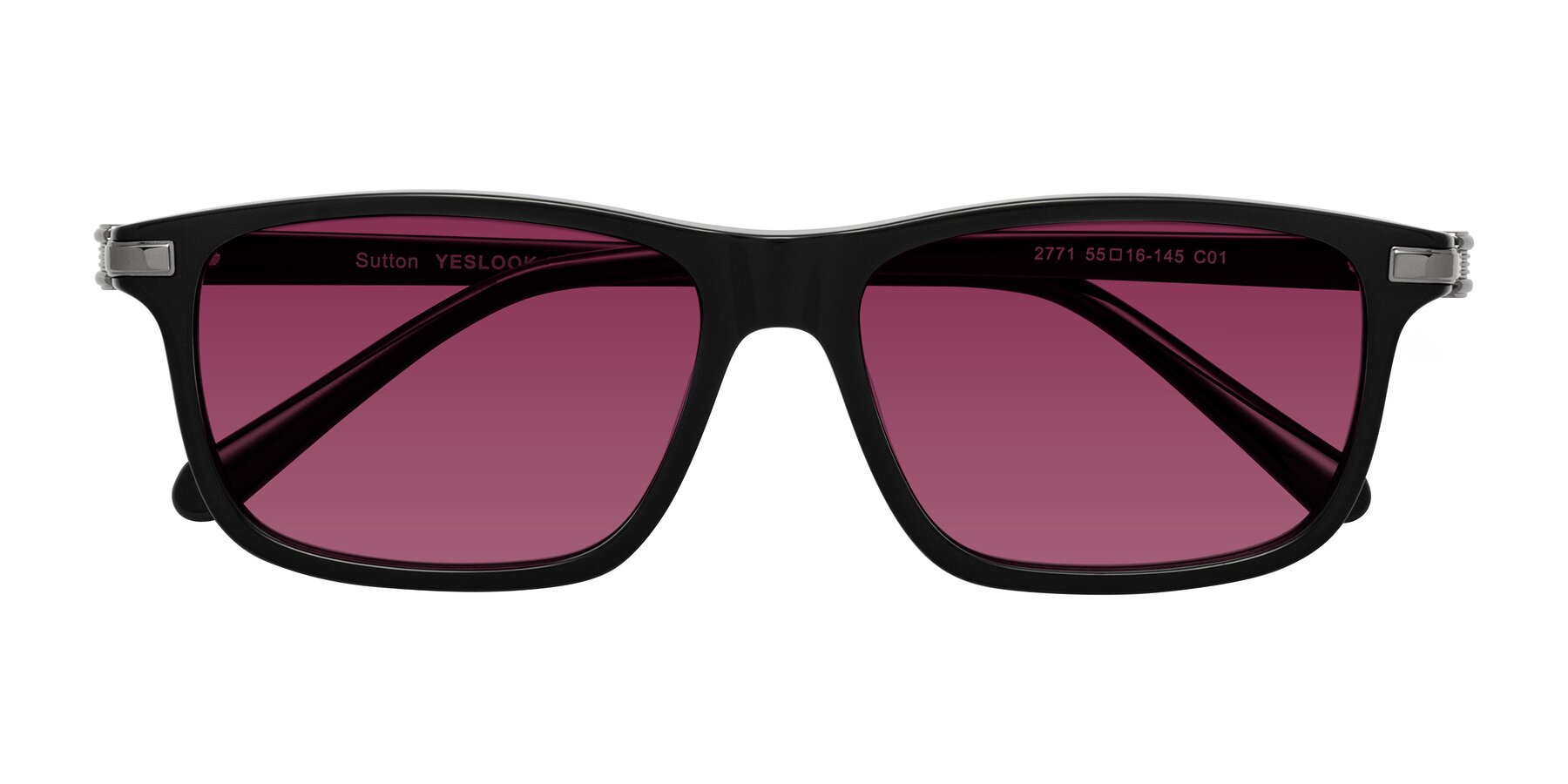 Folded Front of Sutton in Black with Wine Tinted Lenses