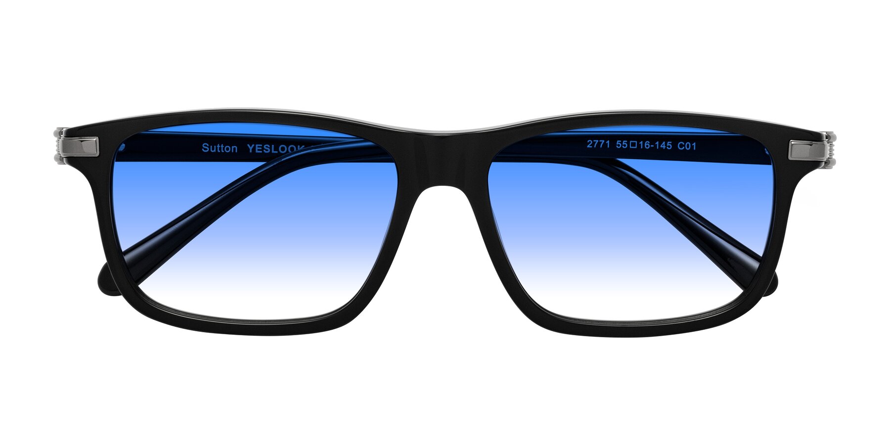 Folded Front of Sutton in Black with Blue Gradient Lenses