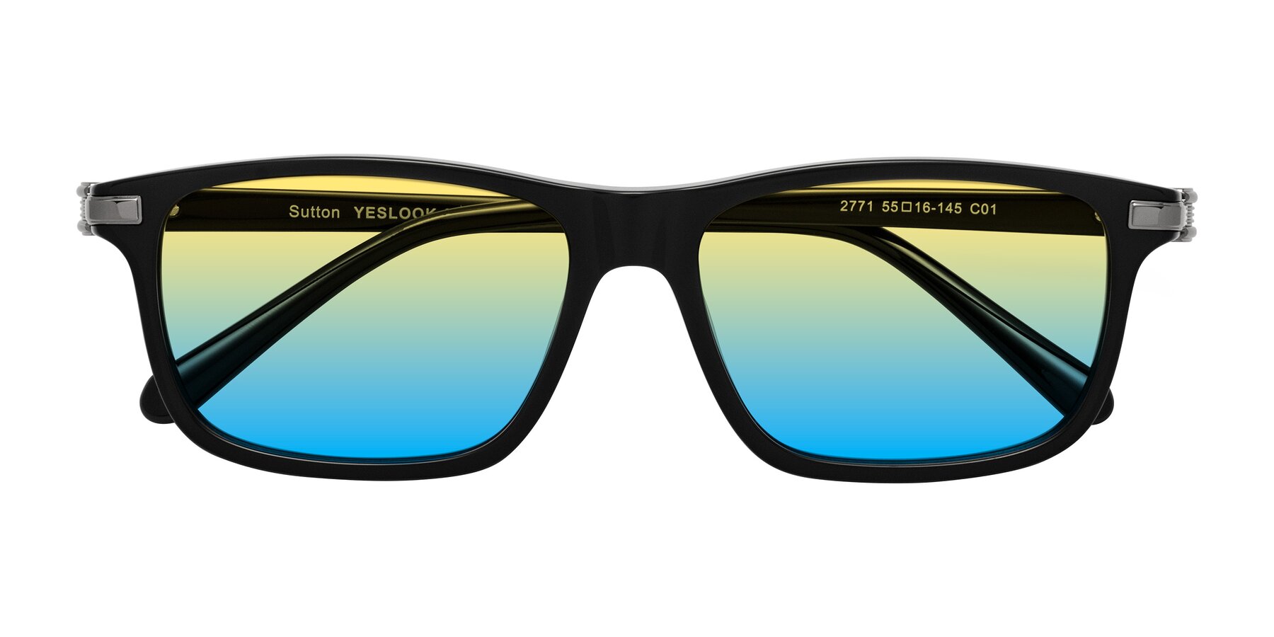Folded Front of Sutton in Black with Yellow / Blue Gradient Lenses