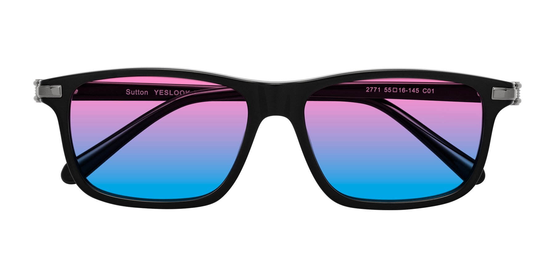 Folded Front of Sutton in Black with Pink / Blue Gradient Lenses