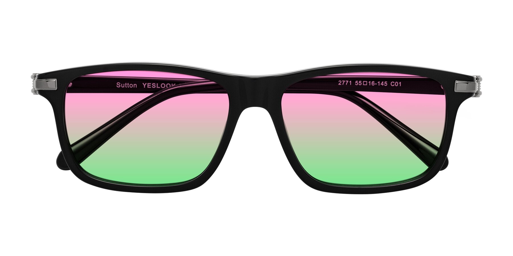 Folded Front of Sutton in Black with Pink / Green Gradient Lenses