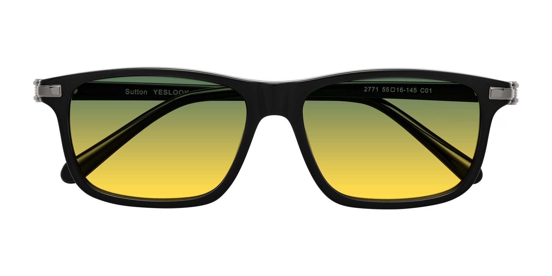 Folded Front of Sutton in Black with Green / Yellow Gradient Lenses