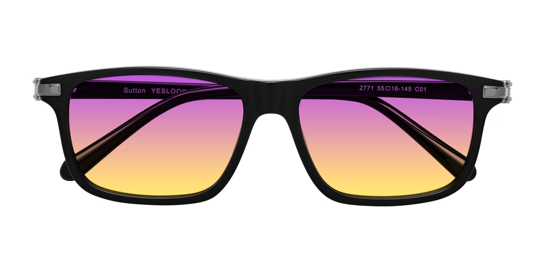 Folded Front of Sutton in Black with Purple / Yellow Gradient Lenses