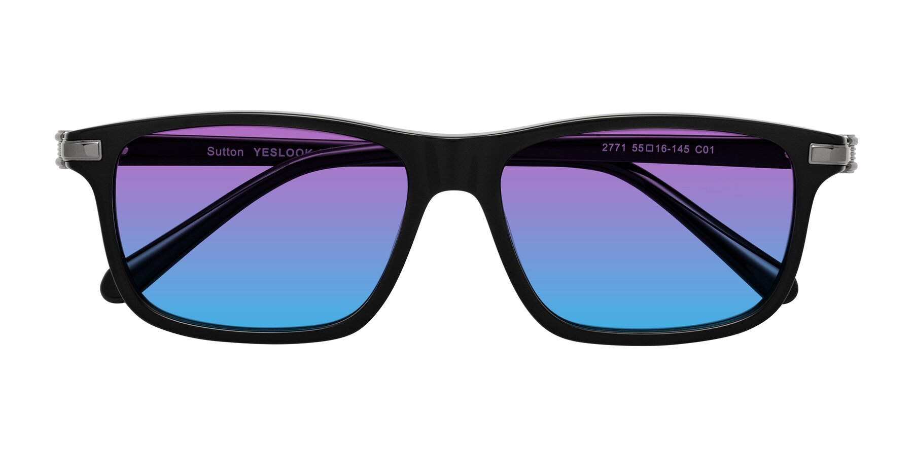 Folded Front of Sutton in Black with Purple / Blue Gradient Lenses