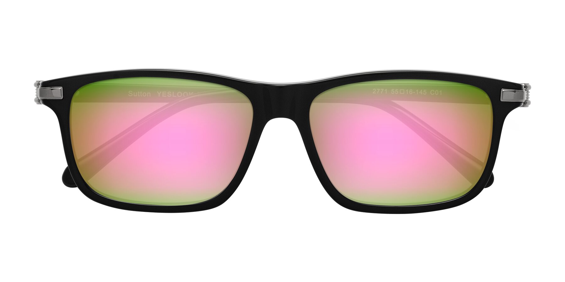 Folded Front of Sutton in Black with Pink Mirrored Lenses