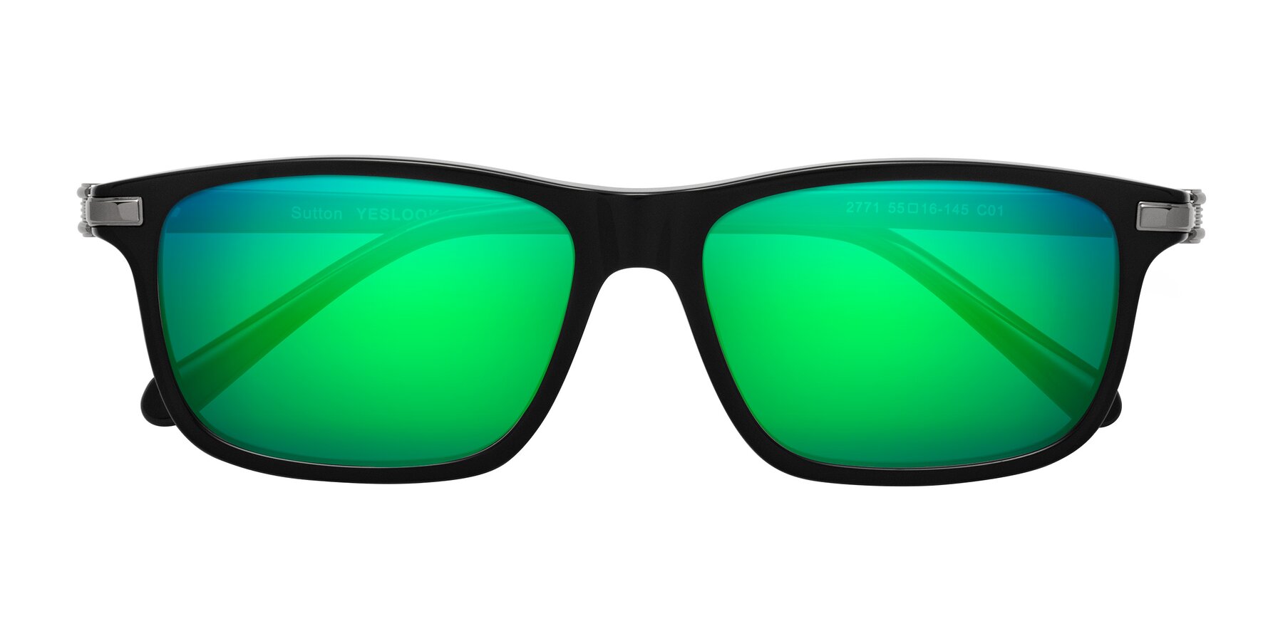 Folded Front of Sutton in Black with Green Mirrored Lenses