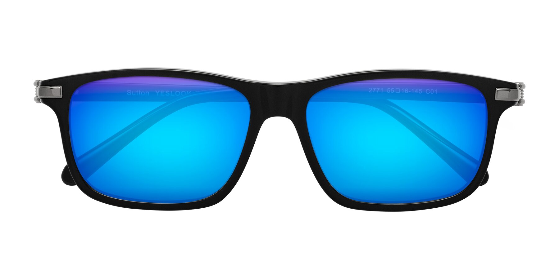 Folded Front of Sutton in Black with Blue Mirrored Lenses