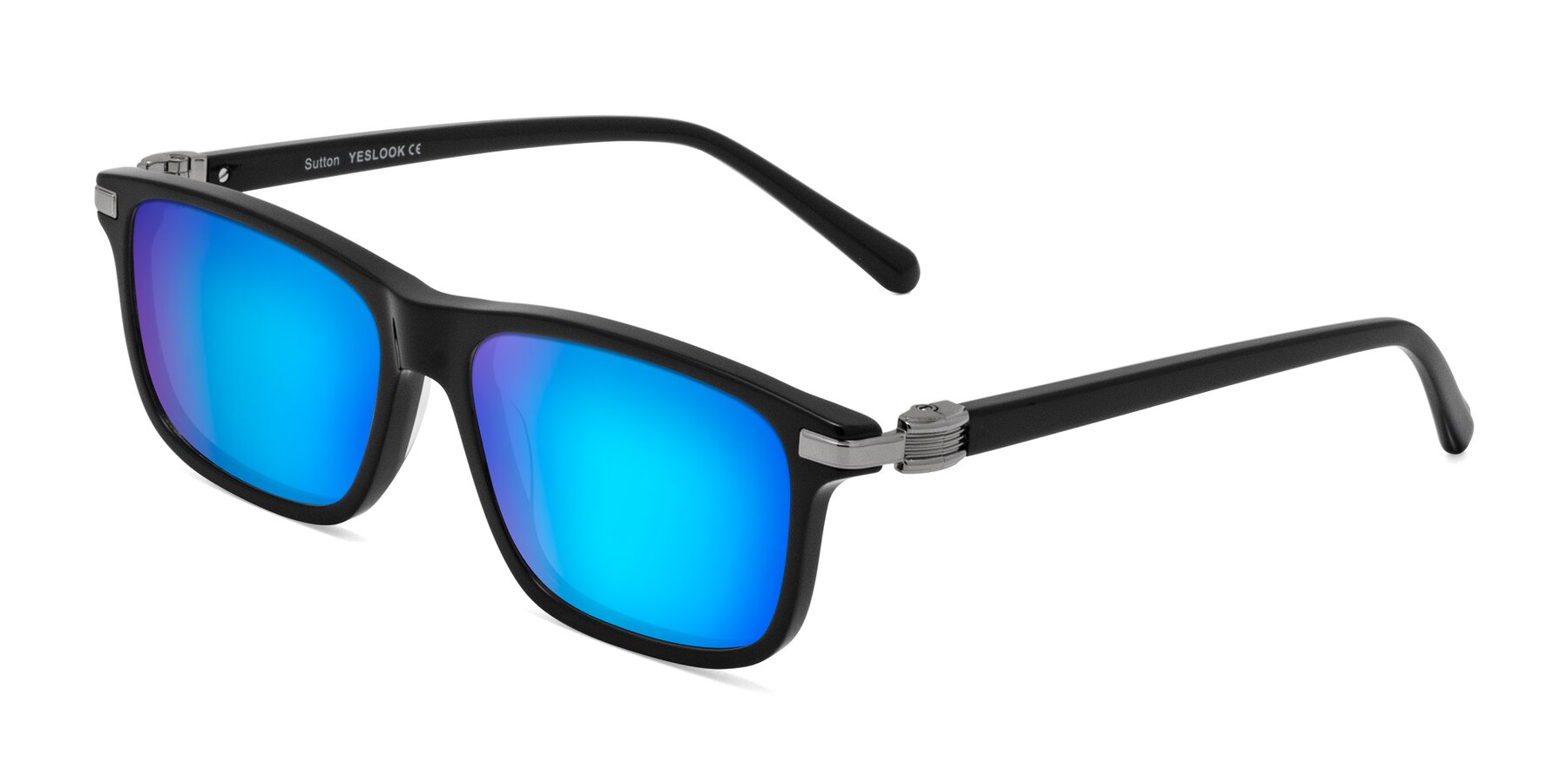 Angle of Sutton in Black with Blue Mirrored Lenses