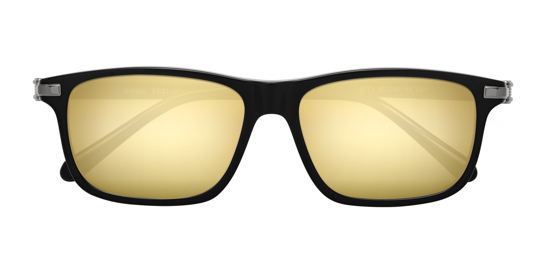 Folded Front of Sutton in Black with Gold Mirrored Lenses