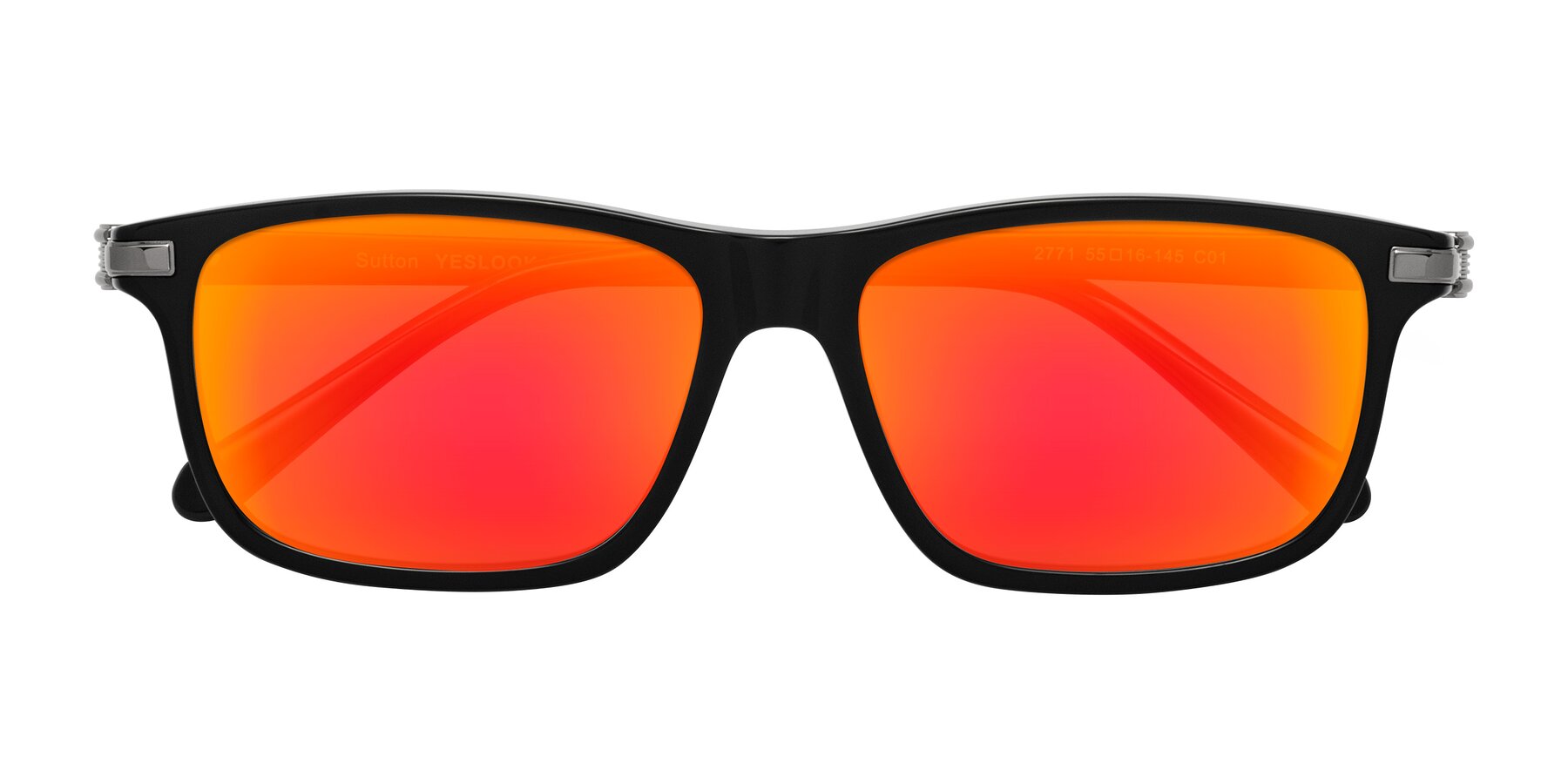 Folded Front of Sutton in Black with Red Gold Mirrored Lenses