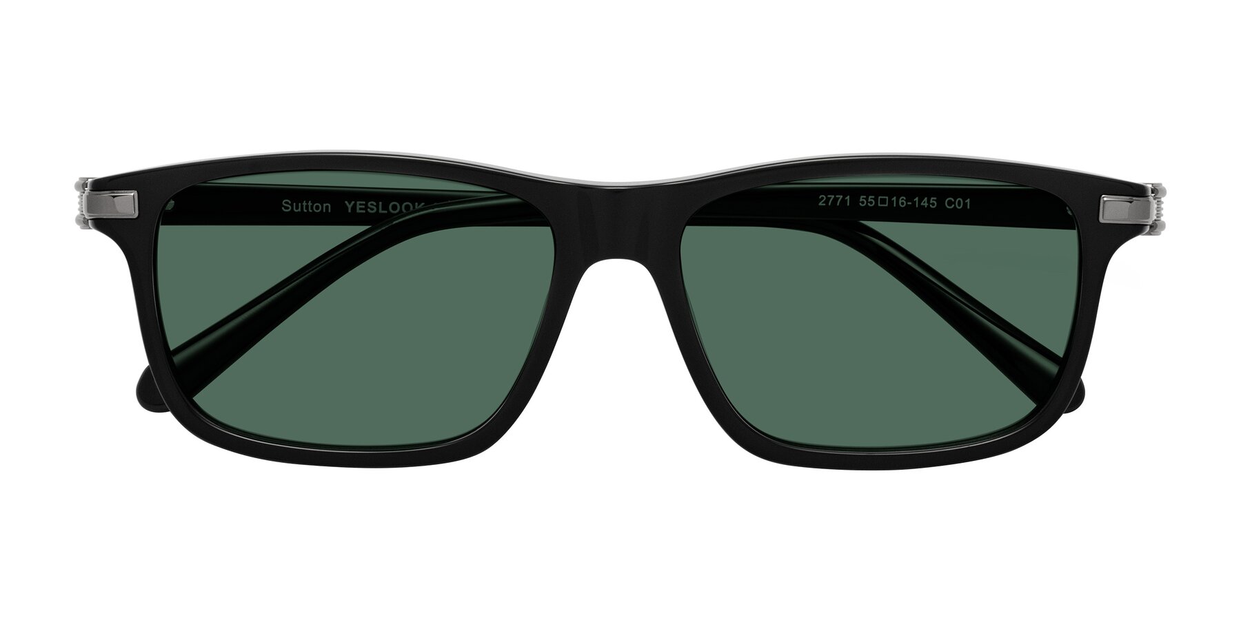 Folded Front of Sutton in Black with Green Polarized Lenses