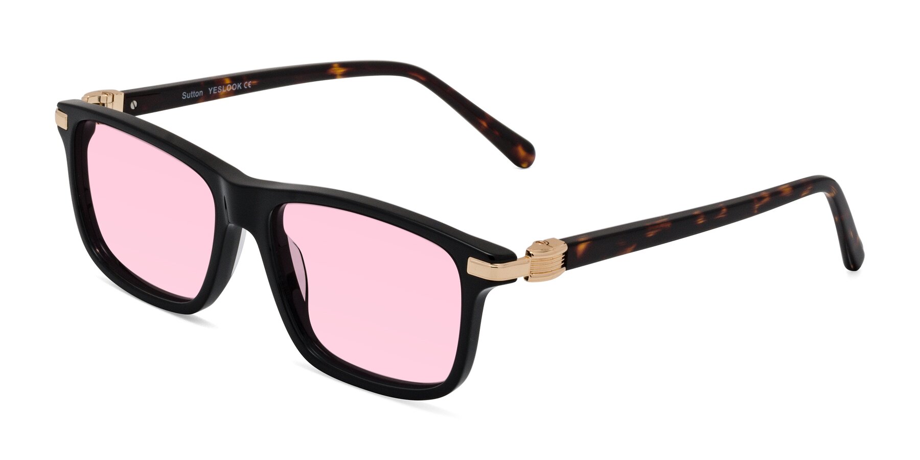 Angle of Sutton in Black/Tortoise with Light Pink Tinted Lenses