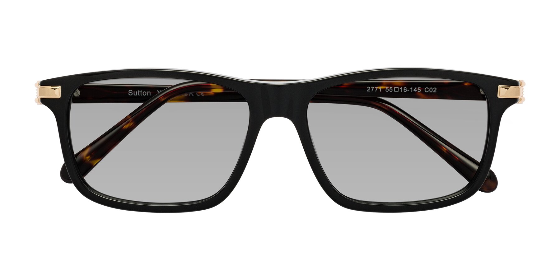 Folded Front of Sutton in Black/Tortoise with Light Gray Tinted Lenses