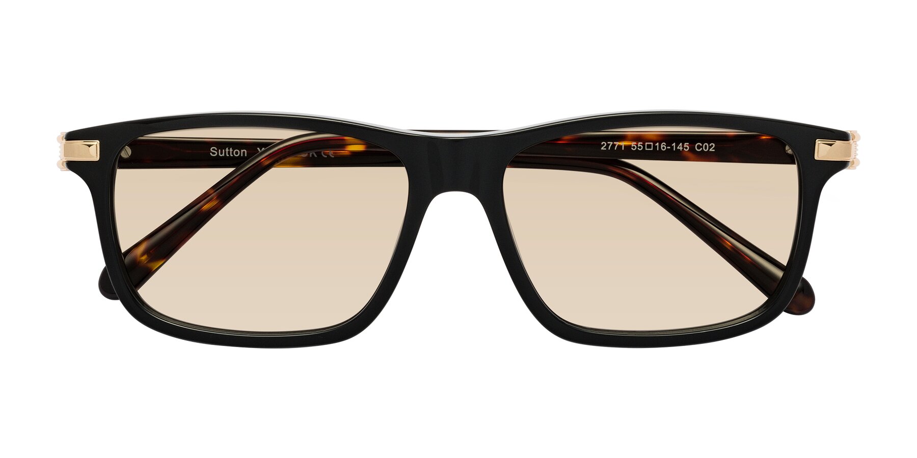 Folded Front of Sutton in Black/Tortoise with Light Brown Tinted Lenses