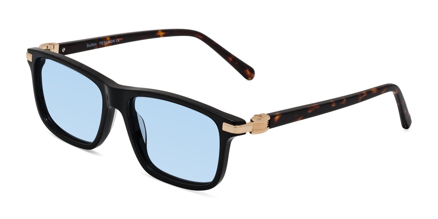 Angle of Sutton in Black/Tortoise with Light Blue Tinted Lenses