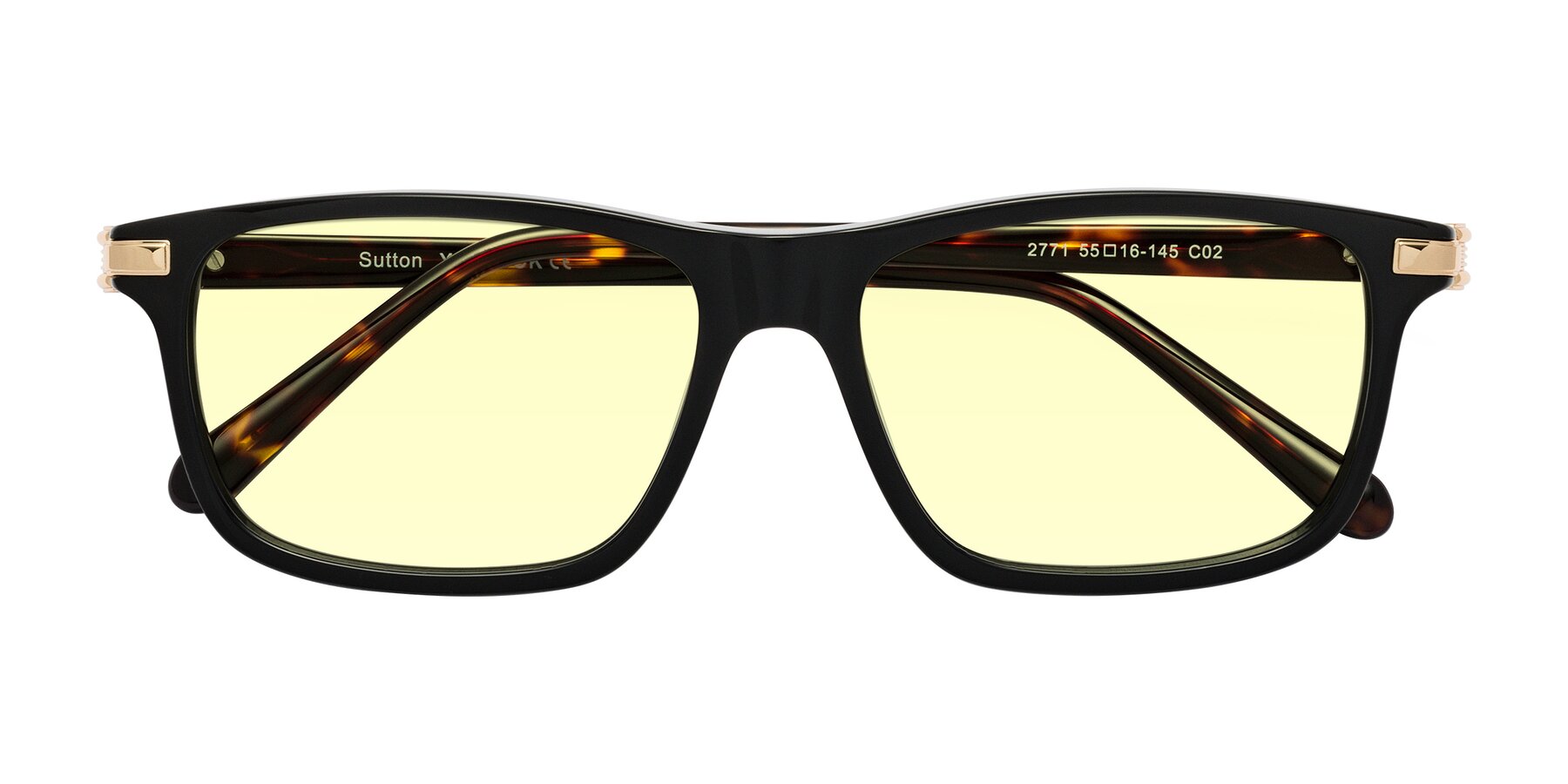 Folded Front of Sutton in Black/Tortoise with Light Yellow Tinted Lenses