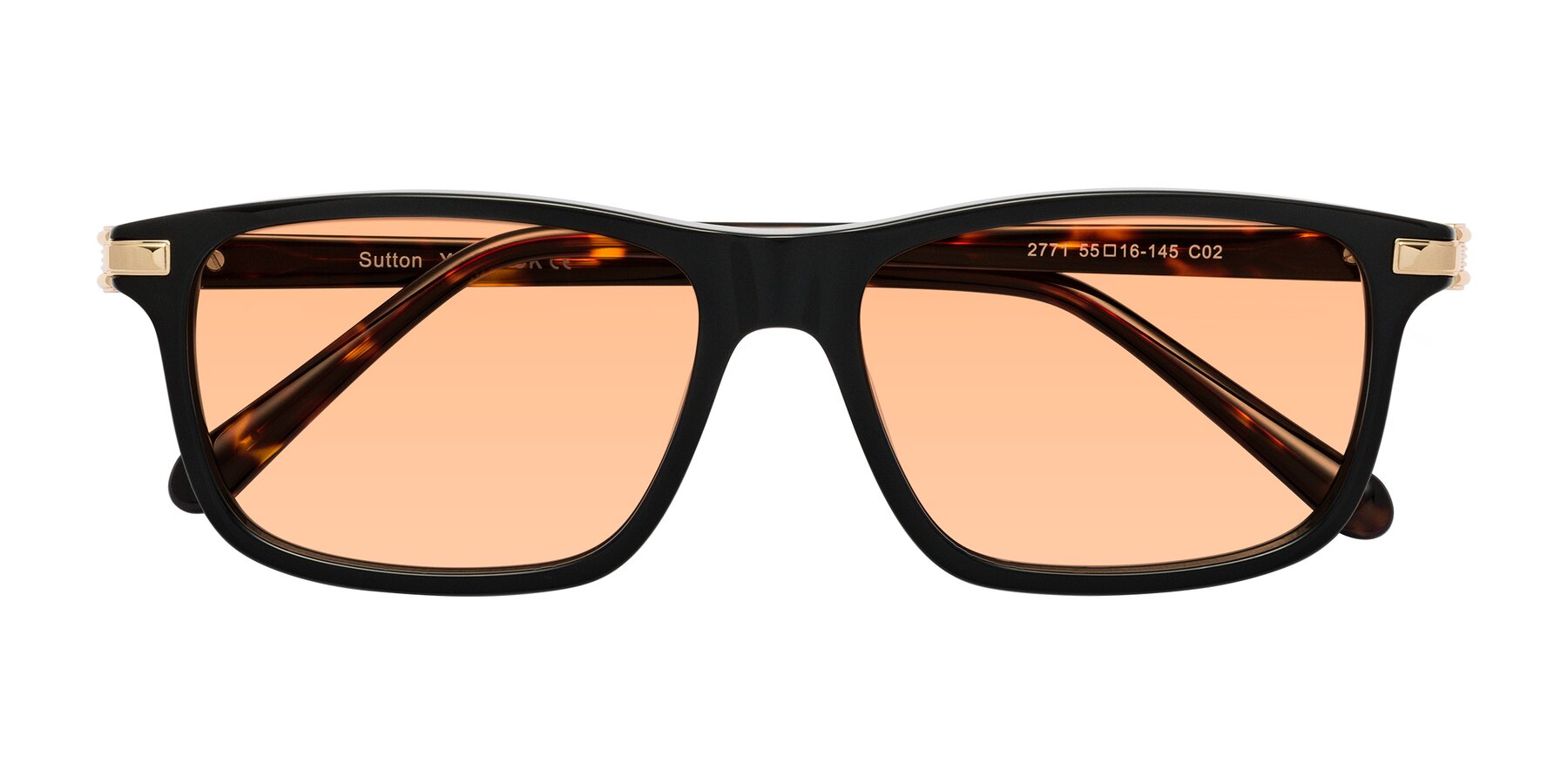 Folded Front of Sutton in Black/Tortoise with Light Orange Tinted Lenses