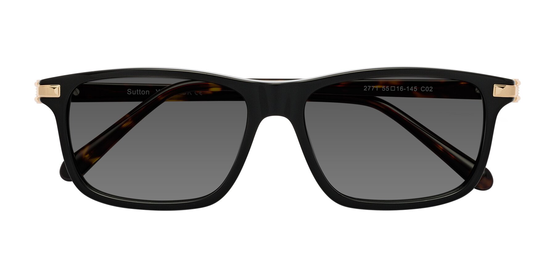 Folded Front of Sutton in Black/Tortoise with Medium Gray Tinted Lenses