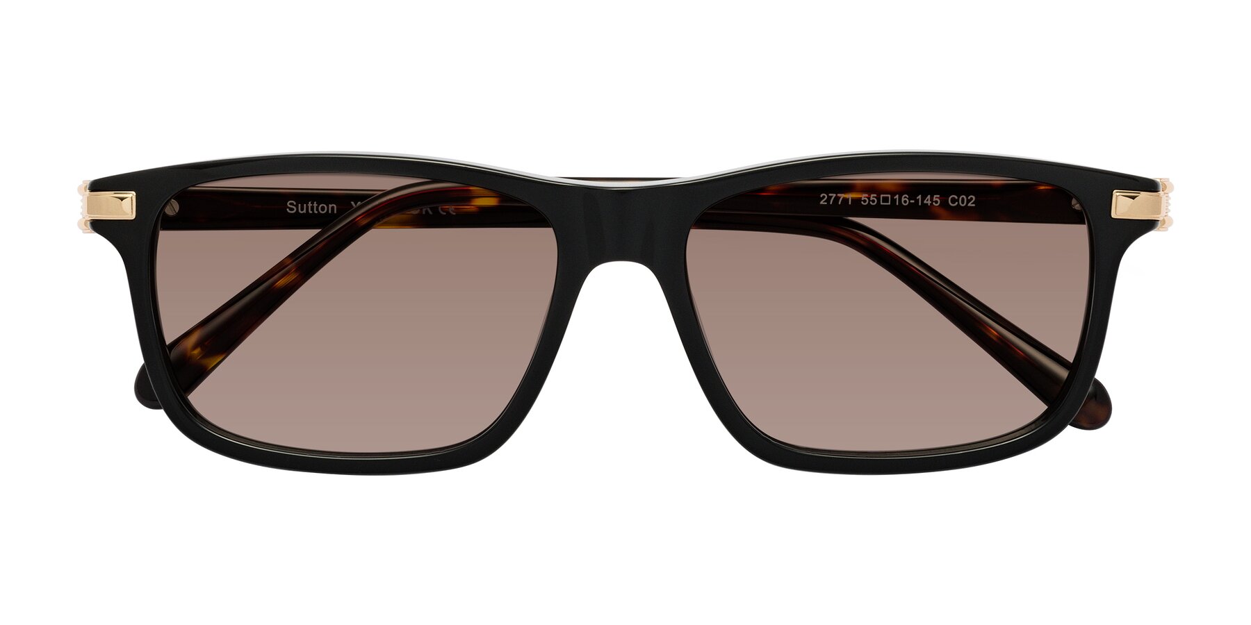 Folded Front of Sutton in Black/Tortoise with Medium Brown Tinted Lenses