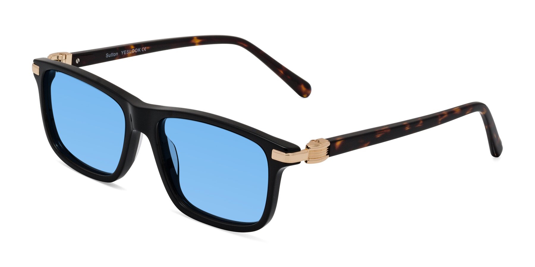 Angle of Sutton in Black/Tortoise with Medium Blue Tinted Lenses